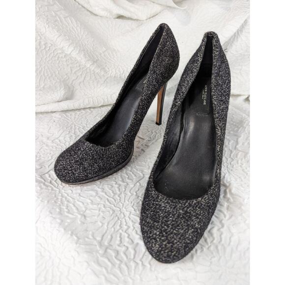 ANN TAYLOR! BLACK & WHITE FABRIC, PATENT LEATHER STILETTO HEELS! SZ 9.5M - Picture 1 of 8